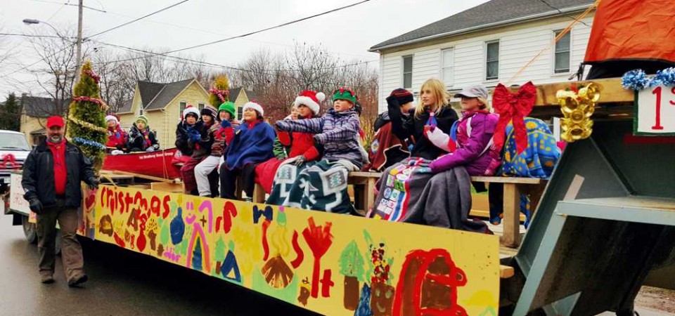 Float with children during the Strathroy Santa Claus Parade.